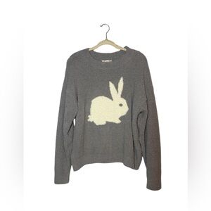 Pink Republic Gray Plush Crewneck Sweater with Cream Bunny